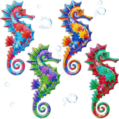 FaloStwer 4Pcs Metal Beach Wall Decor Art, 3D Lifelike Seahorse Wall Art Sculpture Hanging Decorations for Indoor Outdoor Garden Yard Living Room Bedroom Patio Balcony (Seahorse)