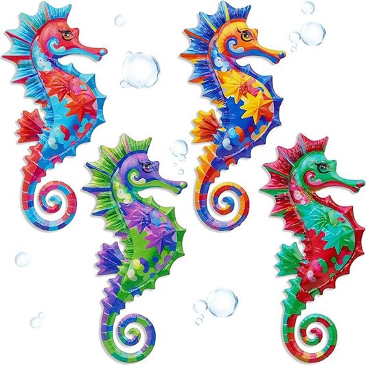 FaloStwer 4Pcs Metal Beach Wall Decor Art, 3D Lifelike Seahorse Wall Art Sculpture Hanging Decorations for Indoor Outdoor Garden Yard Living Room Bedroom Patio Balcony (Seahorse)