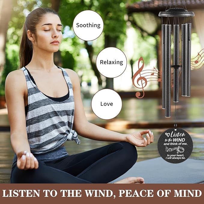 Sympathy Wind Chimes Loss Loved One, Memorial Gift for Loss of Mother Father Husband Condolence Remembrance, Best Sympathy Gift (Black, 36'')