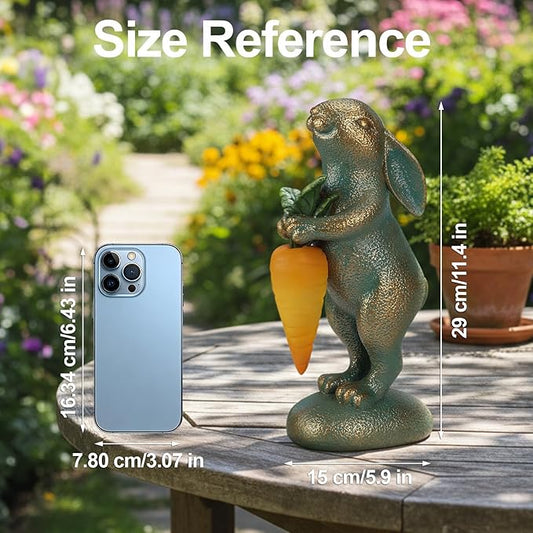 PETAFLOP Solar Garden Rabbit Statue Decor, Bunny Figurine for Patio Yard Balcony Outdoor Home, Birthday Housewarming Gifts for Mom Grandma