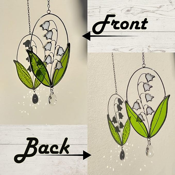Real Stained Glass Suncatcher Lily of The Valley Suncatcher for Mom Lily of the Valley Stained Glass Window Hanging Decor Plant Lover Gifts for Women Home Decor Gifts Sun Catchers Indoor Window 6.7in