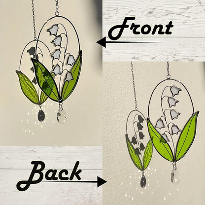 Real Stained Glass Suncatcher Lily of The Valley Suncatcher for Mom Lily of the Valley Stained Glass Window Hanging Decor Plant Lover Gifts for Women Home Decor Gifts Sun Catchers Indoor Window 6.7in