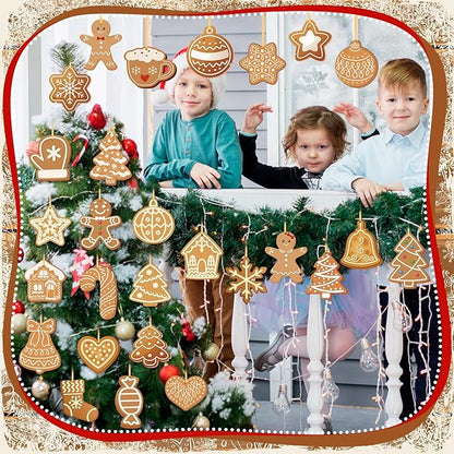 Rtteri 30 Pcs Christmas Gingerbread House Decorations Bulk 5 x 6 Inch Double Sided Snowflake Gingerbread Candy Canes Plastic Hanging Ornaments for Xmas Tree Yard Porch Lawn Holiday Decorations