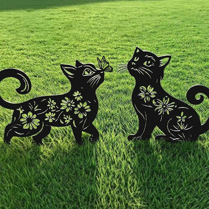 Metal Cat Garden Decor for Outside (2 Pack), 14 Inch Yard Art Stakes,Unique Cat Gifts for Kitty Lovers, Outdoor Lawn Statues and Weather Resistant Yard Art