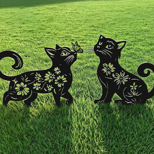 Metal Cat Garden Decor for Outside (2 Pack), 14 Inch Yard Art Stakes,Unique Cat Gifts for Kitty Lovers, Outdoor Lawn Statues and Weather Resistant Yard Art