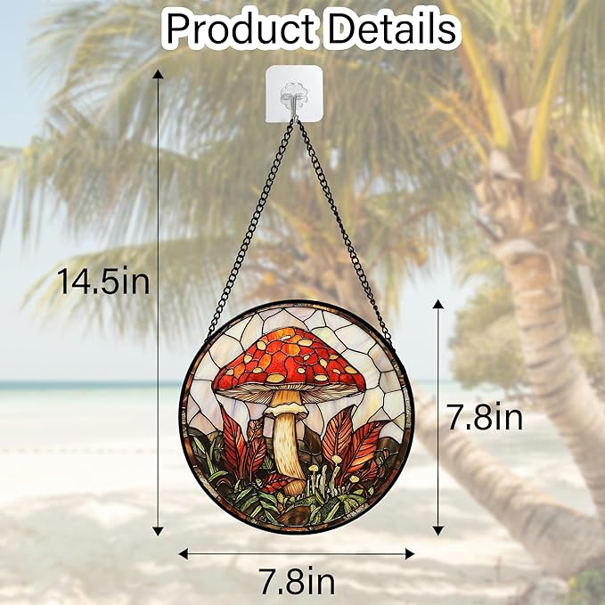 DASTOLL Stained Glass Window Hanging, Big Red Mushroom Suncatcher for Doors Home Sun Catchers Decoration and Christmas, Mother's Day Birthday Gifts for Women, Men, and Mom 7.8 in