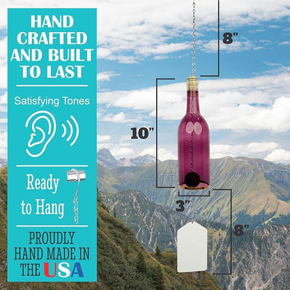 Blue Ridge Mountain Gifts Memorial Wine Bottle Wind Chime with Personalized Flag, Customize with Text & Photo Unique Sympathy Gift
