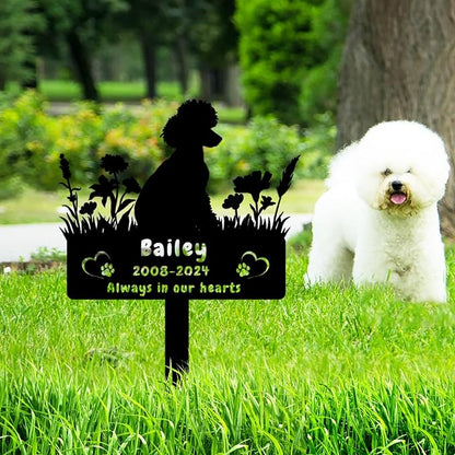 Custom Poodle Dog Memorial Grave Marker,Personalized Pet Dog Memorial Garden Stake,Flora Dog Memorial Plaque Burial Stake Engraved Sign,Dog Sympathy Grave Stake,Dog Statue Headstone
