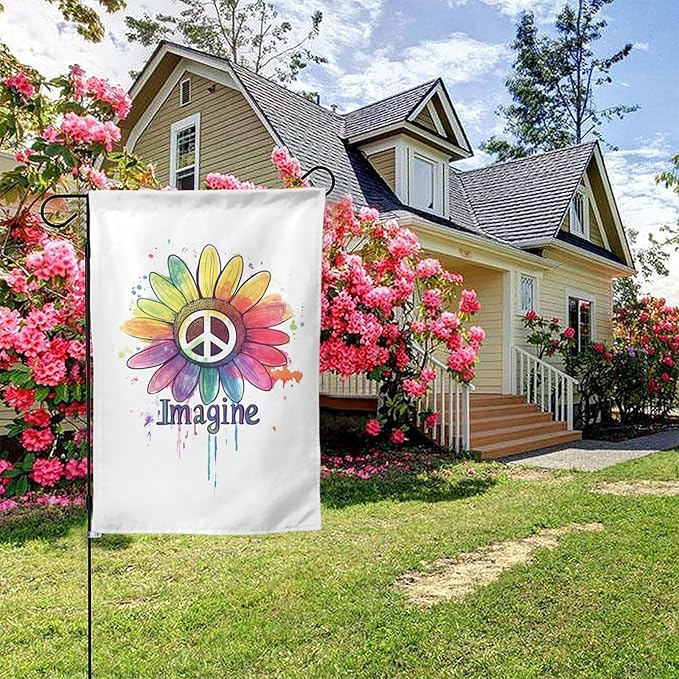 Imagine Daisy Flowers Hippie Peace Garden Flags 12×18 Inch Double Sided Decorative Yard Banner Seasonal Flag for Outdoor Outside Decor