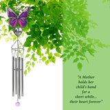 Butterfly Wind Chimes for Mother - Purple Butterfly Windchime with Engraved Mom Heart - Gift for Mom Mother’s Day Birthday Christmas - Spring Patio Garden Hanging Decor - 20 Inch Long