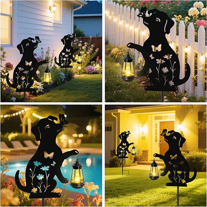 Solar Lights Outdoor, 2 Pack Metal Dog Solar Lights, Birthday Gifts for Women Mom Mother's Day, Waterproof Metal Hanging Lantern Stakes Garden Decor Outside Patio Yard Pathway Backyard,Lawn