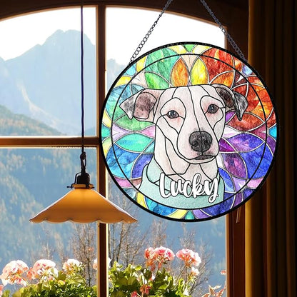 NAZENTI Personalized Pet Ornament Remembrance, Pet Stained Glass Suncatcher, Gifts for Fur Lovers, Custom Name Dog Photo Memorial Ornament Window Hanging, Home Decor, Gift for Loss of Pet Dog Cat