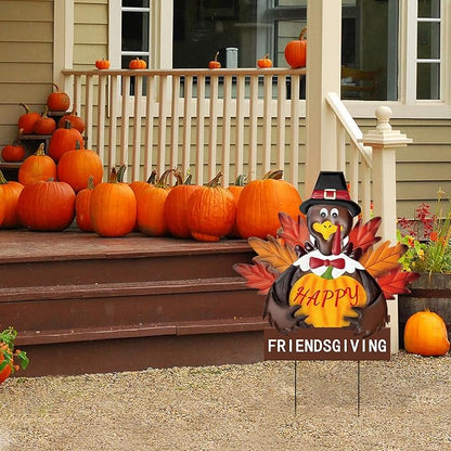 Friendsgiving Metal Turkey Yard Signs Rustic Thanksgiving Decorations with Stakes for Outdoor Indoor Fall Harvest Welcome Sign for Porch, Lawn, and Wall Decor