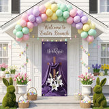 He Is Risen Easter Door Cover Decorations 35x71 Inch - Premium Religious Cross Church Banners with White Lilies, Purple Resurrection Sunday Decorative Porch Sign for Holy Week Home Outdoor Lent Decor