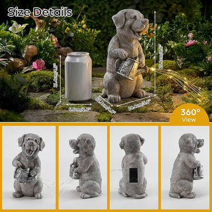 Lavezee Garden Dog Statue with String Lights, Puppy Garden Statue Outdoor for Patio Lawn Porch Walkway, Ideal Gifts for Dog Lovers Women Mom Grandma