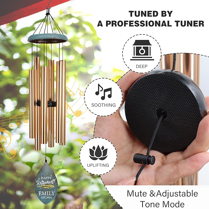 ASTARIN Personalized Happy Retirement Gift, Produced in USA Retirement Wind Chimes for Women Men, 35" Large Deep Tone Wind Chime Retire Gifts for Teacher Co-Workers Boss Husband Friends Parents