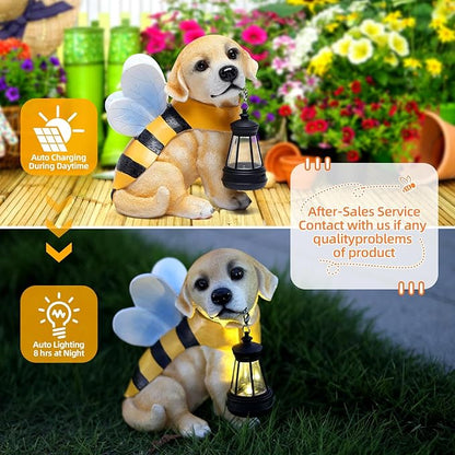Solar Garden Statue - Honeybee Dog Figurine with LED Lantern, Resin Outdoor Decor for Patio, Lawn & Yard, Garden Art, Ideal Gift for Mom, Grandma, Housewarming