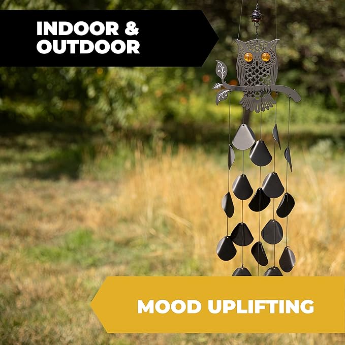 VP Home 30-inchBlack Tribal Owl Wind Chimes for Decoration, Unique Tribal Owl Windchimes Best for Outdoor Decoration Garden Decor, Yard Decor Chimes Gift for Women, Mom, Grandma, Unisex