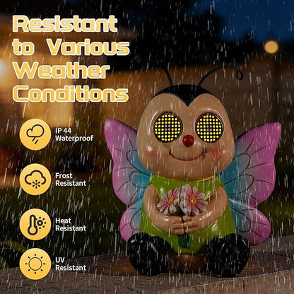 Garden Statues Bee with Solar Moving LED Eyes Outdoor Animal Figurines Decorations for Patio Yard Lawn Ornaments Gifts for Birthday Easter Housewarming (Bee)