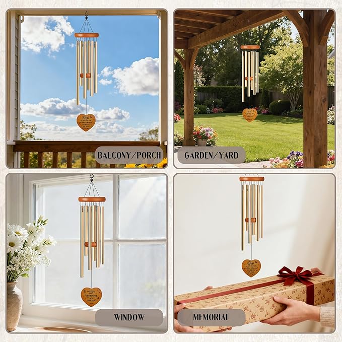 Aunt Gifts Wind Chime - Metal Windchimes with Greeting Card Indoor Outdoor Garden Patio Yard Home Porch Balcony Backyard Hanging Decor Appreciation Birthday Gift for Auntie from Niece Nephew