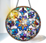 VAIIEYO Flower Sun Catcher Stained Glass Window Hanging Ornament, Handmade Sun Catcher Plant Decoration with Hooks for Window Garden Home, Mother's Day & Birthday Housewarming Gift (7.8 inch)