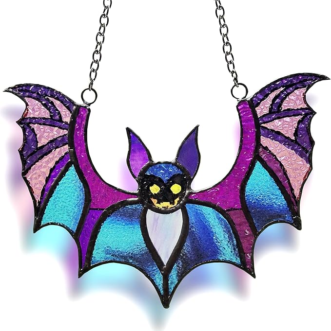 Bat Stained Glass Window Hangings, Halloween Bat Suncatcher Home Decor, Gothic Bat Lovers Gifts.