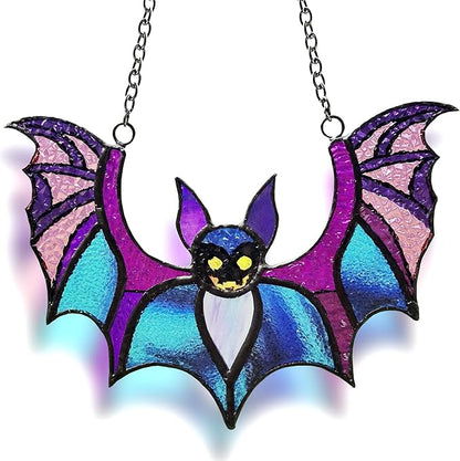 Bat Stained Glass Window Hangings, Halloween Bat Suncatcher Home Decor, Gothic Bat Lovers Gifts.