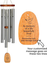 Woodstock Wind Chimes Personalized Amazing Grace Memorial Chime for Outside 24'' Medium Silver Sympathy Customized Dove Inspirational Wind Chime for Outdoor Patio Home Garden Decor