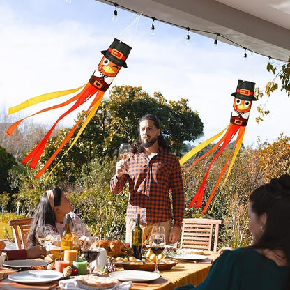 NOVWANG 2 Pcs 40 Inch Turkey Windsocks, Fall Turkey Wind Sock Thanksgiving Outdoor Hanging Flag Autumn Outside Decorations for Garden Lawn Yard Balcony Patio Decor