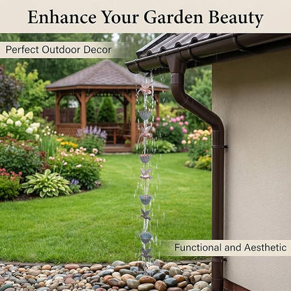 8.8Ft Metal Hummingbird Rain Chain for Gutters, 8 Cups 9 Birds Design, Outdoor Downspout Replacement, Tool-Free Installation, Decorative for Patio, Garden, Backyard and Balcony.