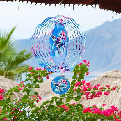 Sea Turtle Wind Spinner - Outdoor 3D Hanging Decor for Yard Garden Patio Porch Metal Kinetic Spinning Ornaments Indoor Outside Art Sculptures Birthday for Women Mom Grandma