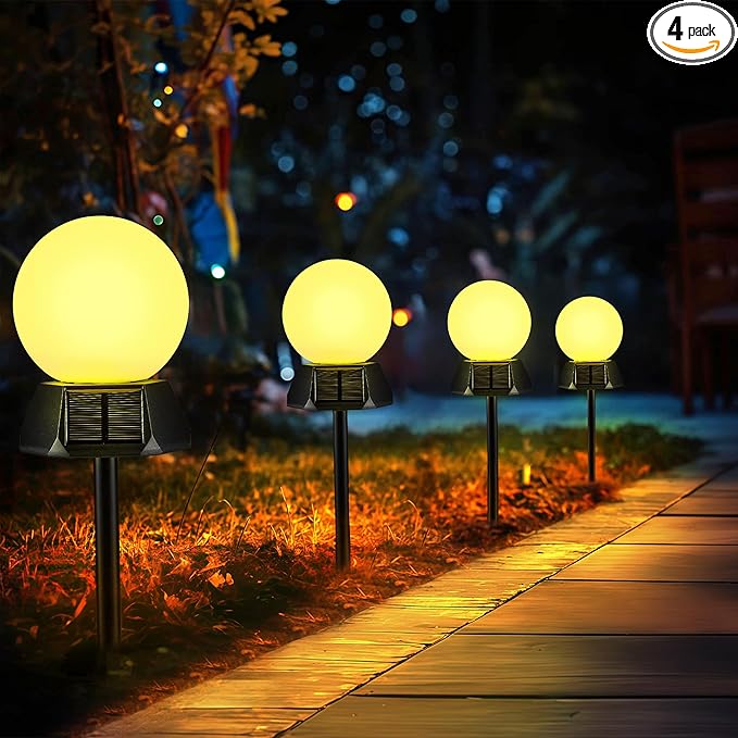 BlcTec Solar Pathway Lights Outdoor, Warm White Path Lights with 3-Sided Solar Panels, 18H Runtime, IP65 Waterproof, Auto On/Off for Patio, Garden, Lawn, Driveway, Yard, Landscape Decor, 4 Pack