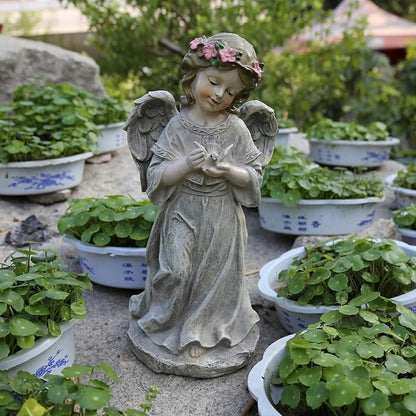 Angel & Dove Garden Statue - 12.6 Inches Tall, Religious Outdoor Decoration, Inspirational Resin Yard Sculpture for Garden, Memorial & Patio