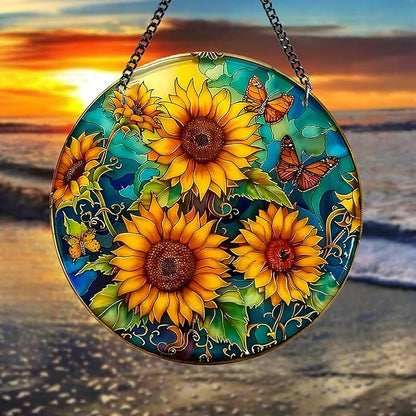 Plexiglas Sunflower Suncatcher Window Hanging - Sun Catchers for Windows Hanging - Hand Painted Suncatcher Garden Ornaments Christmas Mother's Day, Valentine's Day Ornaments