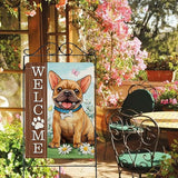 Dyrenson Welcome French Bulldog Dog 28 x 40 House Flag Double Sided, Paw Print Garden Yard Decoration Pet Owner Lover Gift, Spring Summer Burlap Outdoor Decor Decorative Large Flag