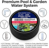 Corrugated Pond Tubing - Flexible, Kinkproof, Reinforced PVC Hose for Water Gardens, Pumps, Waterfalls & Aquaculture (20 Feet Black, 3/4 Inch)