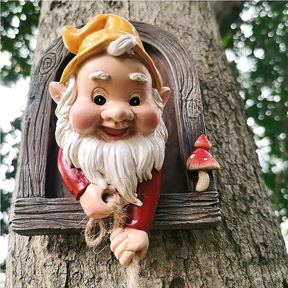 Funny Climbing Gnome Tree Hugger Decor- Garden Sculpture Decoration Elf Out The Door- Yard Ornament Resin Statue Outdoor Decor for Patio Lawn (Fun Dwarfs)