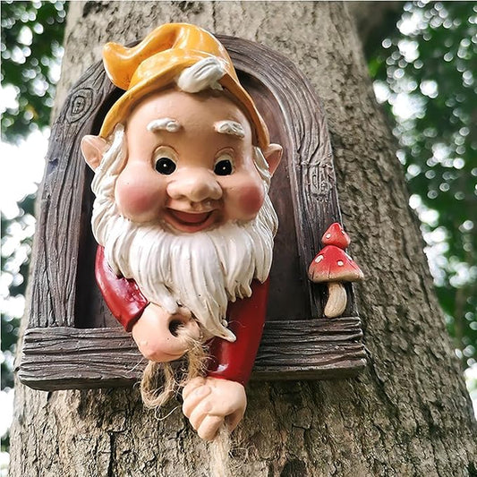 Funny Climbing Gnome Tree Hugger Decor- Garden Sculpture Decoration Elf Out The Door- Yard Ornament Resin Statue Outdoor Decor for Patio Lawn (Fun Dwarfs)