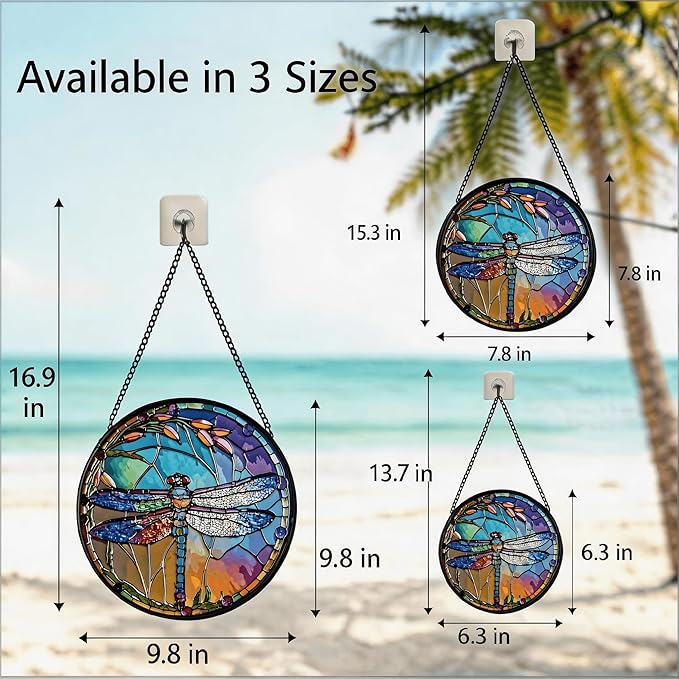 Stained Glass Sun Catcher,Dragonfly Glass Window Hanging Garden Decor,Sun Catchers Indoor Window,Whimsical Decoration for Home Backyard Patio Lawn Porch with 7.9 INCH