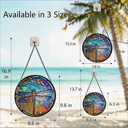 Stained Glass Sun Catcher,Dragonfly Glass Window Hanging Garden Decor,Sun Catchers Indoor Window,Whimsical Decoration for Home Backyard Patio Lawn Porch with 9.8 INCH