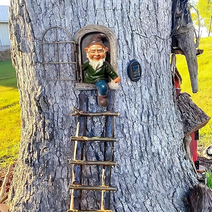 5.7-inch Elf Out The Door Tree Hugger,Funny Garden Gnome Statue, Hanging Resin Gnome Figurine,Whimsical Tree Sculpture,Garden Peeker Statue,Ideal Patio Yard Lawn Porch Decoration