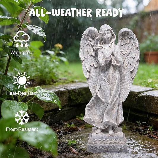 basen Praying Angel Garden Statue, Outdoor Memorial Angel Figurine for Garden Yard Lawn Patio, Resin Angel Sculpture Decoration for Grave Memorial, Cemetery Ornament Sympathy Gift