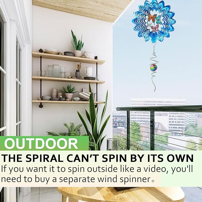Gazing Ball Spiral Tail,Wind Spinners Stabilizer with Multi Colors Orb,Wind Spinner Tail Visual Illusion in Spinning,Hanging Rotating Art Decor,Indoor Outdoor Garden Decoration-13in