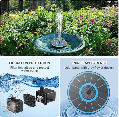 Yzert Solar Fountain for Bird Bath Direct Sunlight High Efficiency 3.5W Glass Panel Solar Water Fountain Outdoor Garden Flower (Blue)