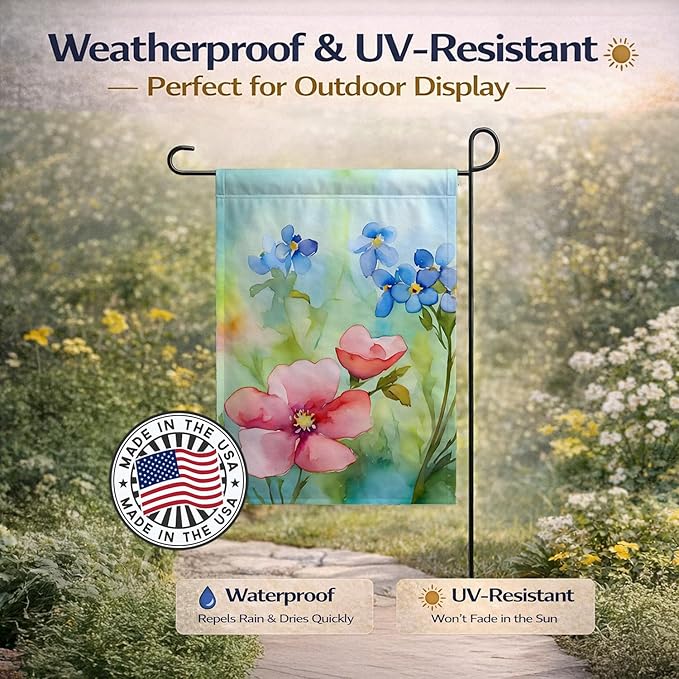 Caroline's Treasures Alaska Forget-me-nots in Watercolor Garden Flag Mailbox Flag Decorative Yard Flag Banner Outside Patio Artwork Yard Flower Beds, Garden Size, Multicolor