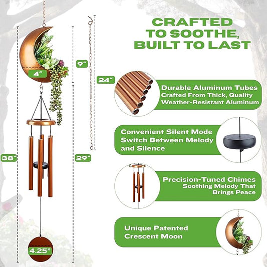 Premium Moon Wind Chimes for Outside – Deep Tone Sympathy & Memorial Wind Chime Gift for Loss of a Loved One, Outdoor Garden Patio Décor (Gold)