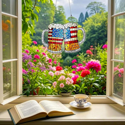 4th of July Beer Ornaments Colorful Window Hanging Decorations Home Wall Decor for Indoor Outdoor