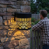 Decorative Solar Mandala Lights, IP65 Waterproof Outdoor Solar Fence Lights, Auto On Off Metal LED Wall Sconce, Solar Powered Decor Lighting for Garden Patio Yard Deck Pathway Porch(1 Pack, Black)