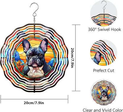 French Bulldog Wind Spinner Pet Dog Memorial Gifts, Vibrant 3D Kinetic Metal Hanging Outdoor Garden Decor, Frenchie Gifts for Dog Lovers, 8" Wind Sculptures for Patio, Porch, Yard Art (Frenchie 4)