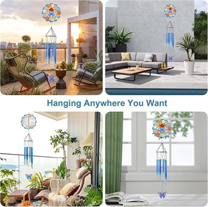Butterfly Wind Chimes for Outside, 3D Wind Chimes with Wind Spinner, Outdoors Hanging Decor for Garden, Patio and Balcony, Gifts for Men, Women, Mom, Lovers